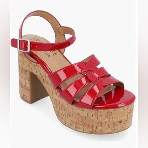 Journee Collection‎ Jania Tru Comfort Platform Sandal Women's 7 Red Cork NWOT